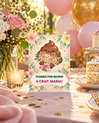 Thank you card on a pretty table with flowers and candle