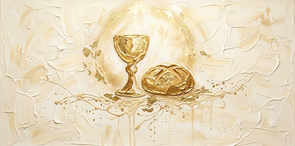 Bread and wine communion gold abstract painting