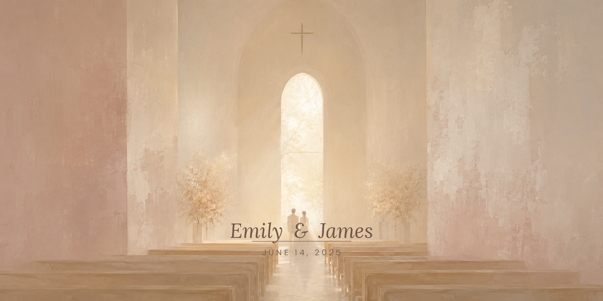 Bride and groom silhouette chapel canvas personalized with names and wedding date