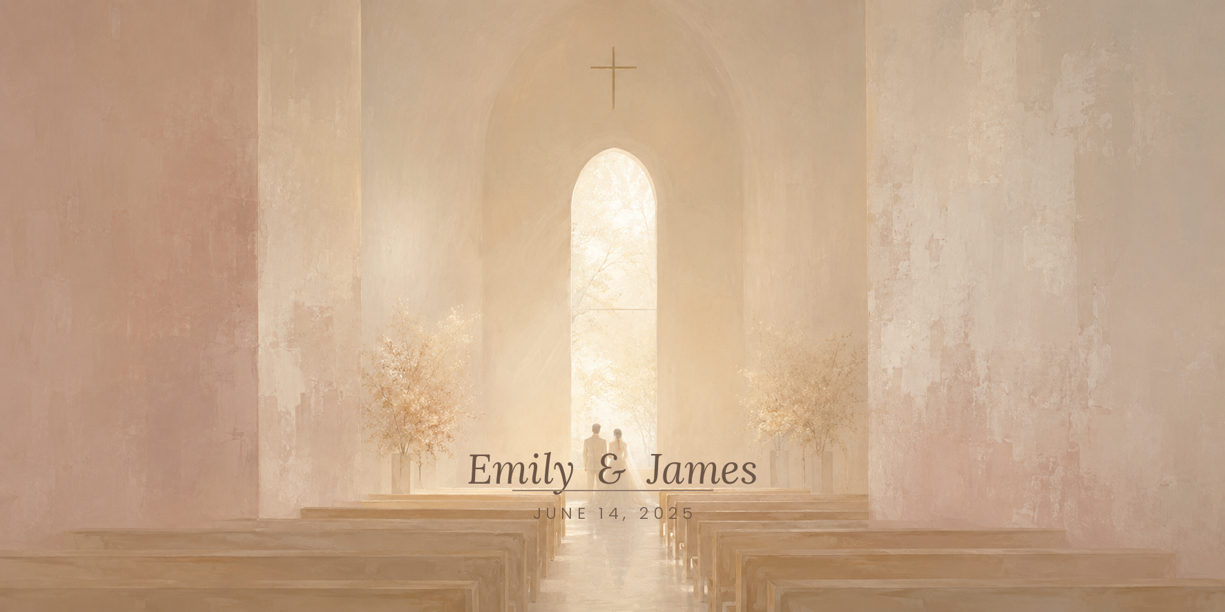 Bride and groom silhouette chapel canvas personalized with names and wedding date