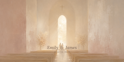 Bride and groom silhouette chapel canvas personalized with names and wedding date