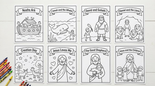 Custom Christian kids Bible coloring pages bundle preview