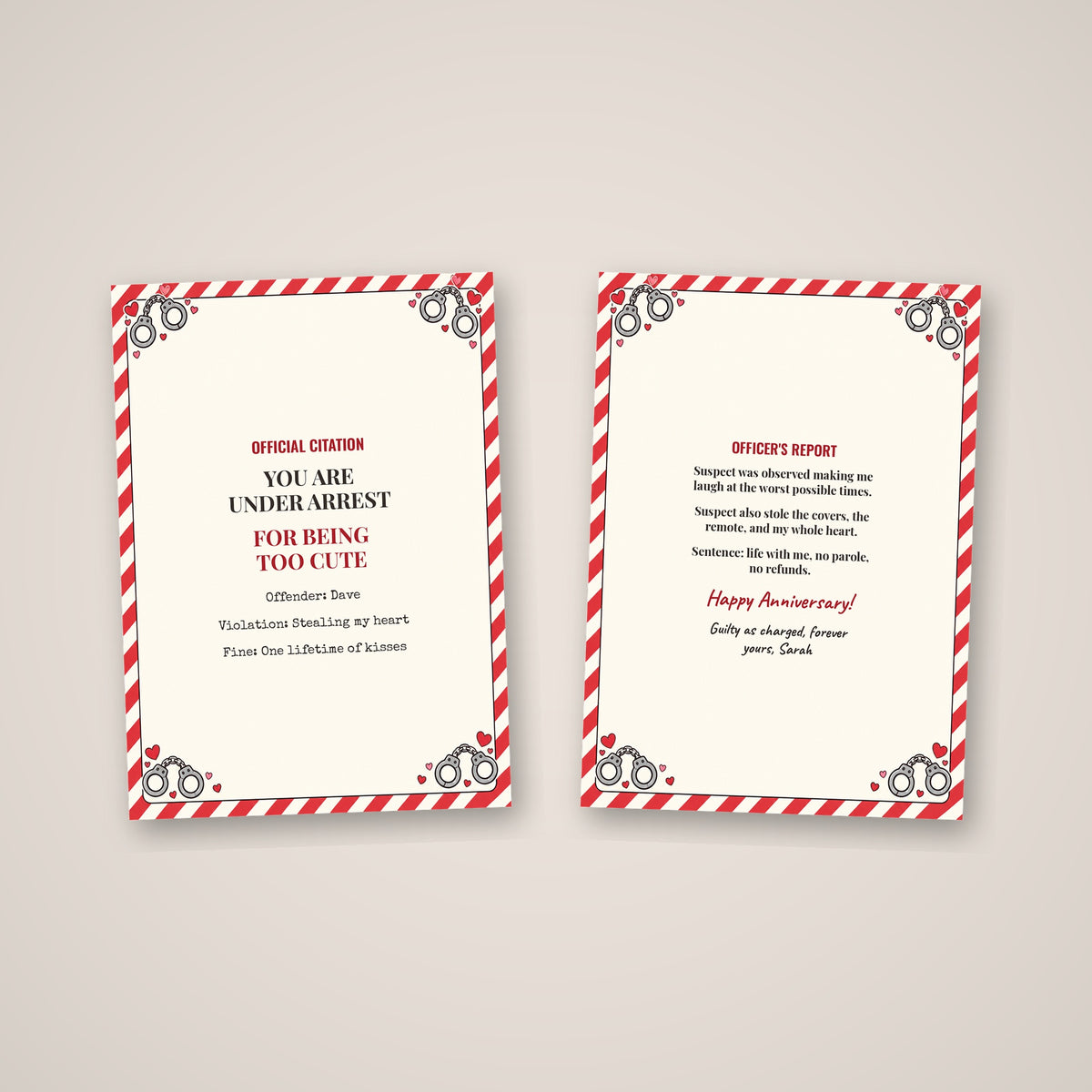 Front and inside of the anniversary citation card side by side