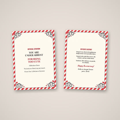 Front and inside of the anniversary citation card side by side