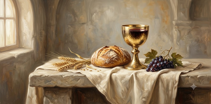 Holy Communion Eucharist bread and chalice still life