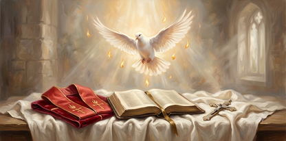 Confirmation Holy Spirit dove flame still life painting