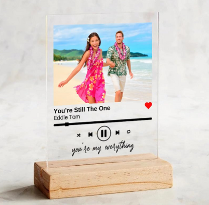 Song Plaque with Wooden, Acrylic, Led Light Stand - Personalized Gift Music Plaque Photo Gift Personalized Couples Gift