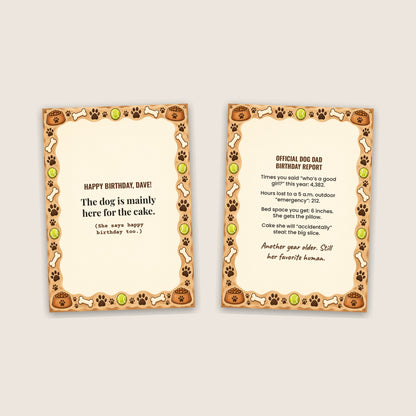 Cover and inside of the funny dog lover birthday card side by side