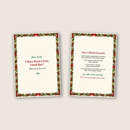 Cover and inside of the funny dog Christmas card