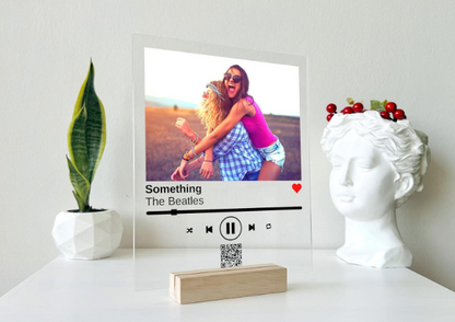 Song Plaque with Wooden, Acrylic, Led Light Stand - Personalized Gift Music Plaque Photo Gift Personalized Couples Gift