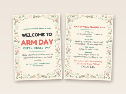 Arm Day card cover and inside side by side