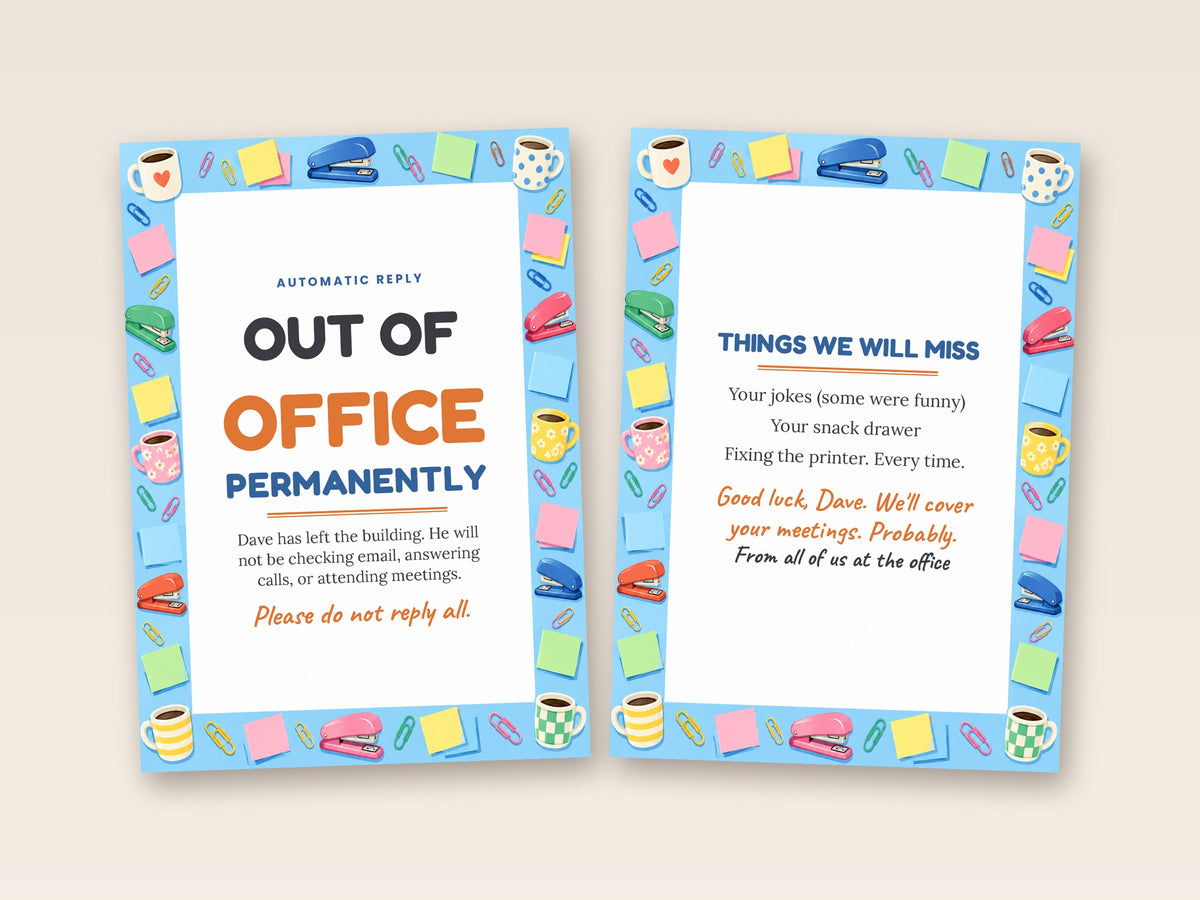 Out of office card cover and inside side by side