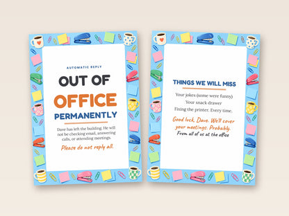 Out of office card cover and inside side by side