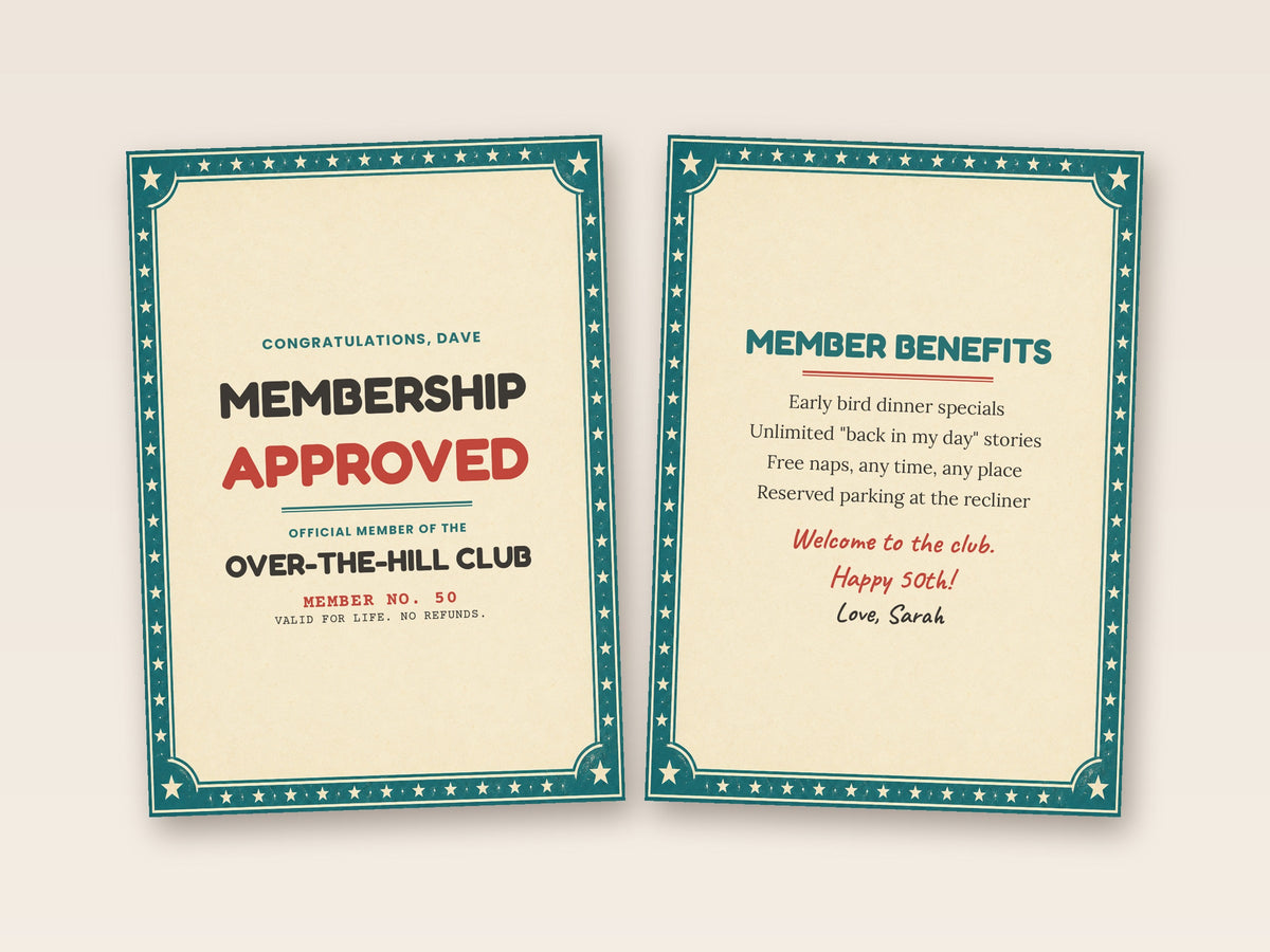 Membership card cover and inside side by side