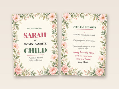 Favorite child card cover and inside side by side