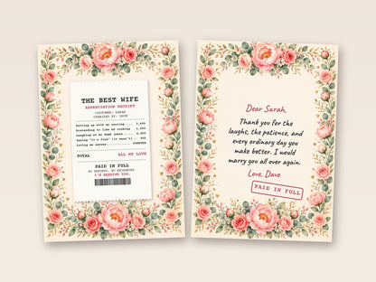 Receipt card cover and inside side by side
