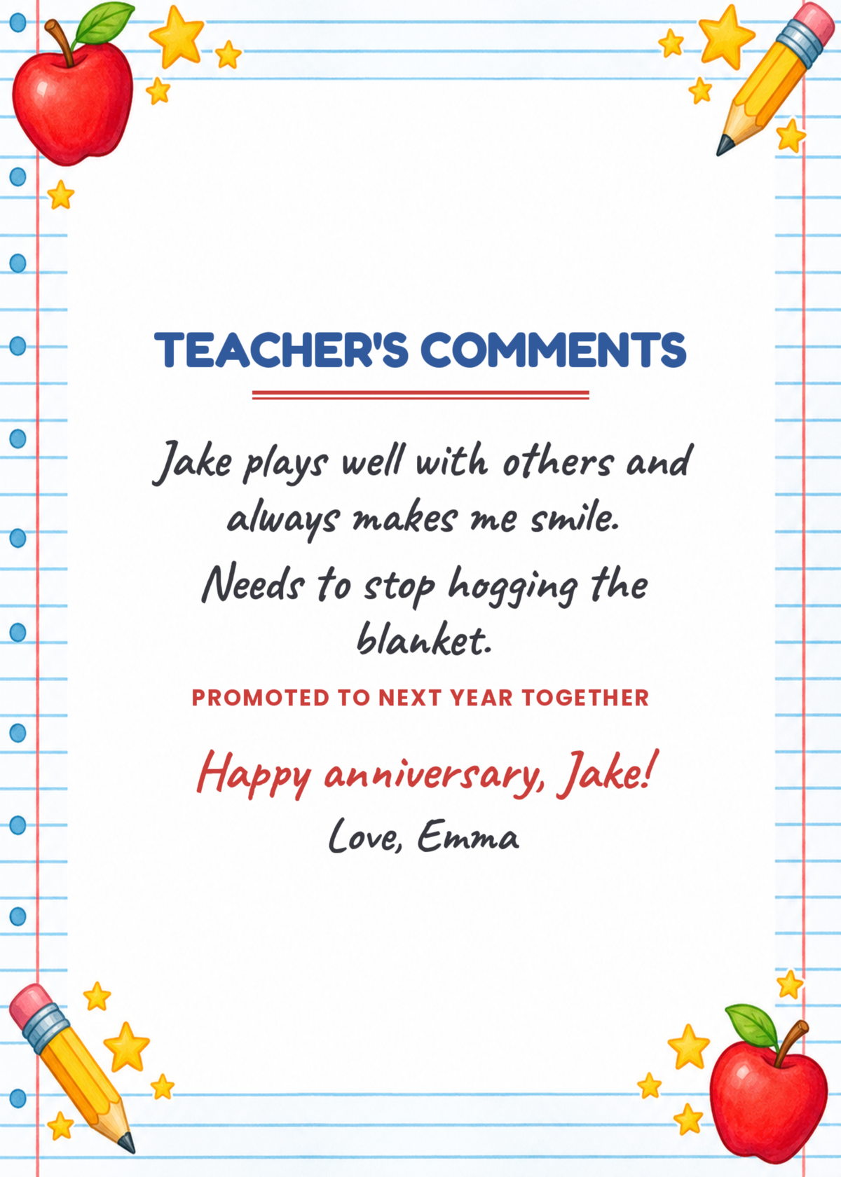 Inside: teachers comments and promotion