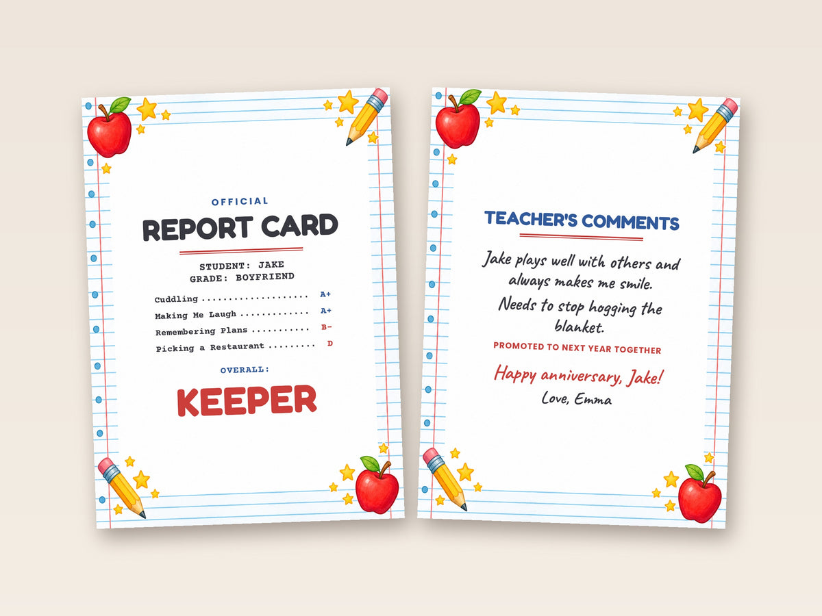 Report card cover and inside side by side