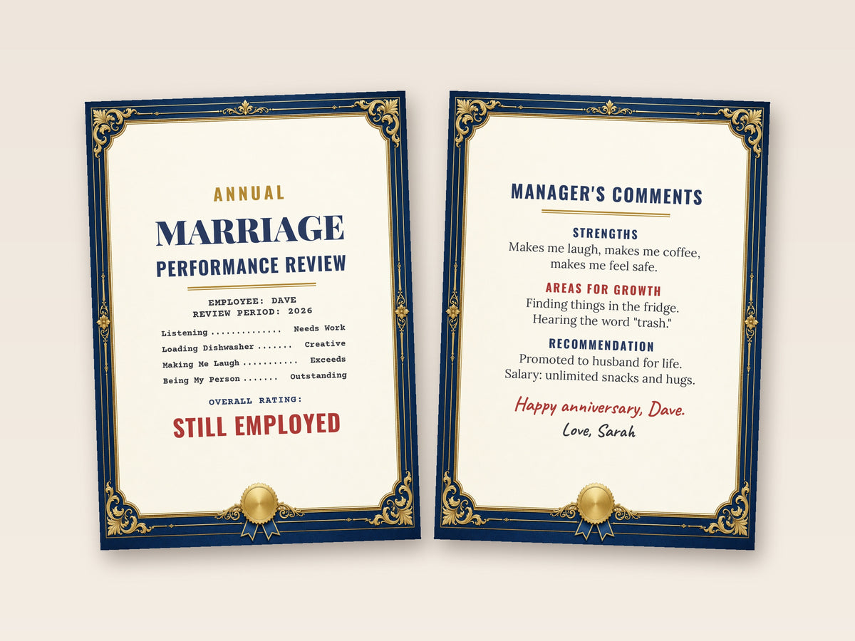 Marriage review card cover and inside side by side