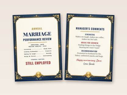 Marriage review card cover and inside side by side