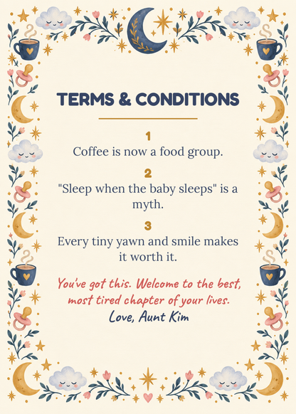 Inside: terms and conditions for new parents