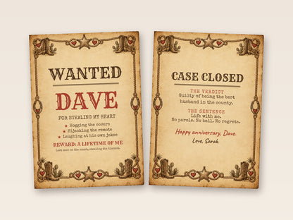Wanted card cover and inside side by side