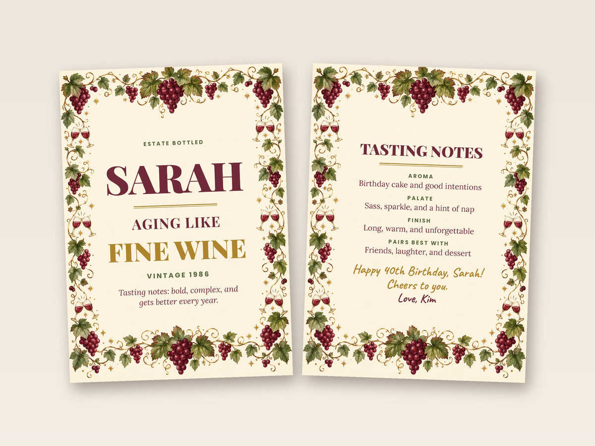 Wine card cover and inside side by side
