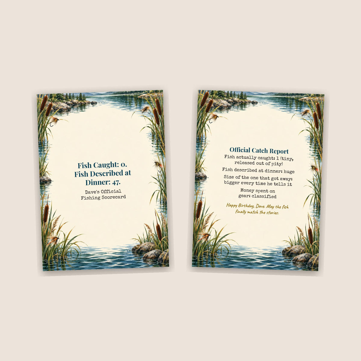 Fishing birthday card front and inside spread