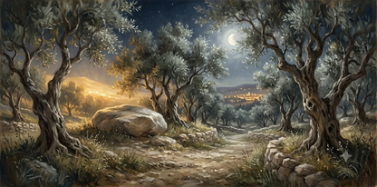 Garden of Gethsemane moonlit olive grove Christian fine-art