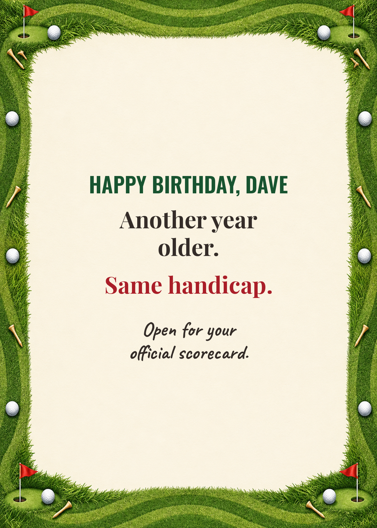 Golf birthday card cover same handicap