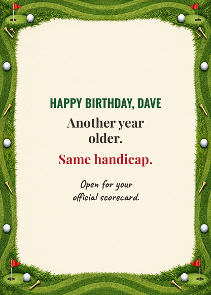 Golf birthday card cover same handicap
