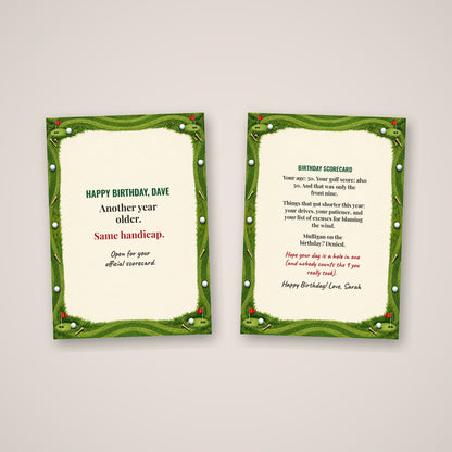 Funny personalized golf birthday card cover and inside