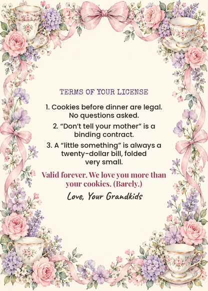 Card inside: terms of your grandma license