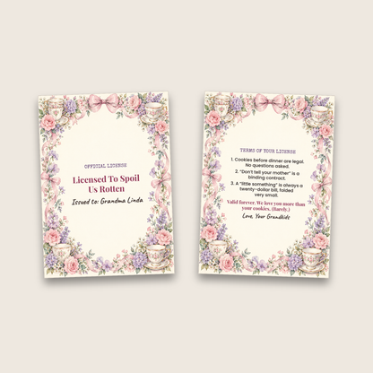 Grandma License card cover and inside side by side