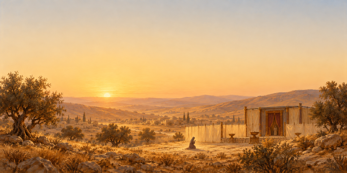 Hannah's Prayer at Shiloh flat canvas art, 1 Samuel 1 sepia pastoral