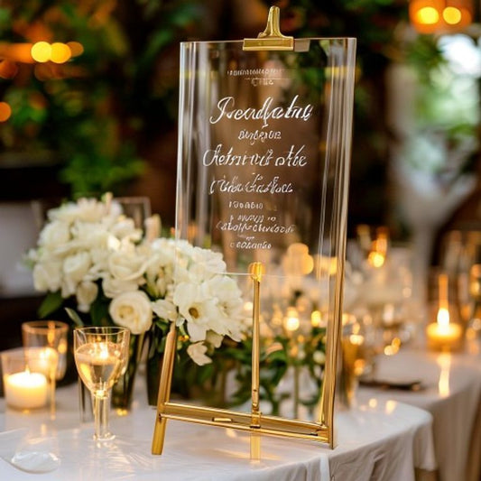 Acrylic bar menu sign at wedding reception