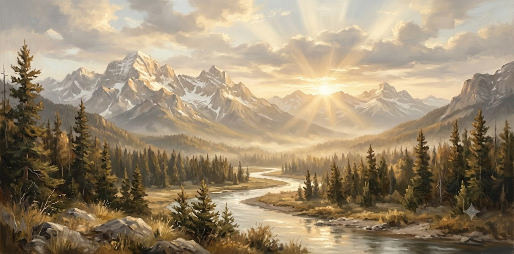 How Great Thou Art mountain valley sunrise art