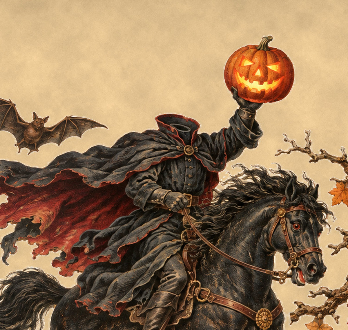 Close-up detail of the Headless Horseman artwork