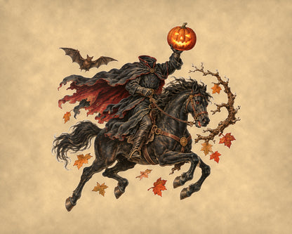 Headless Horseman vintage 10x8 print on warm parchment