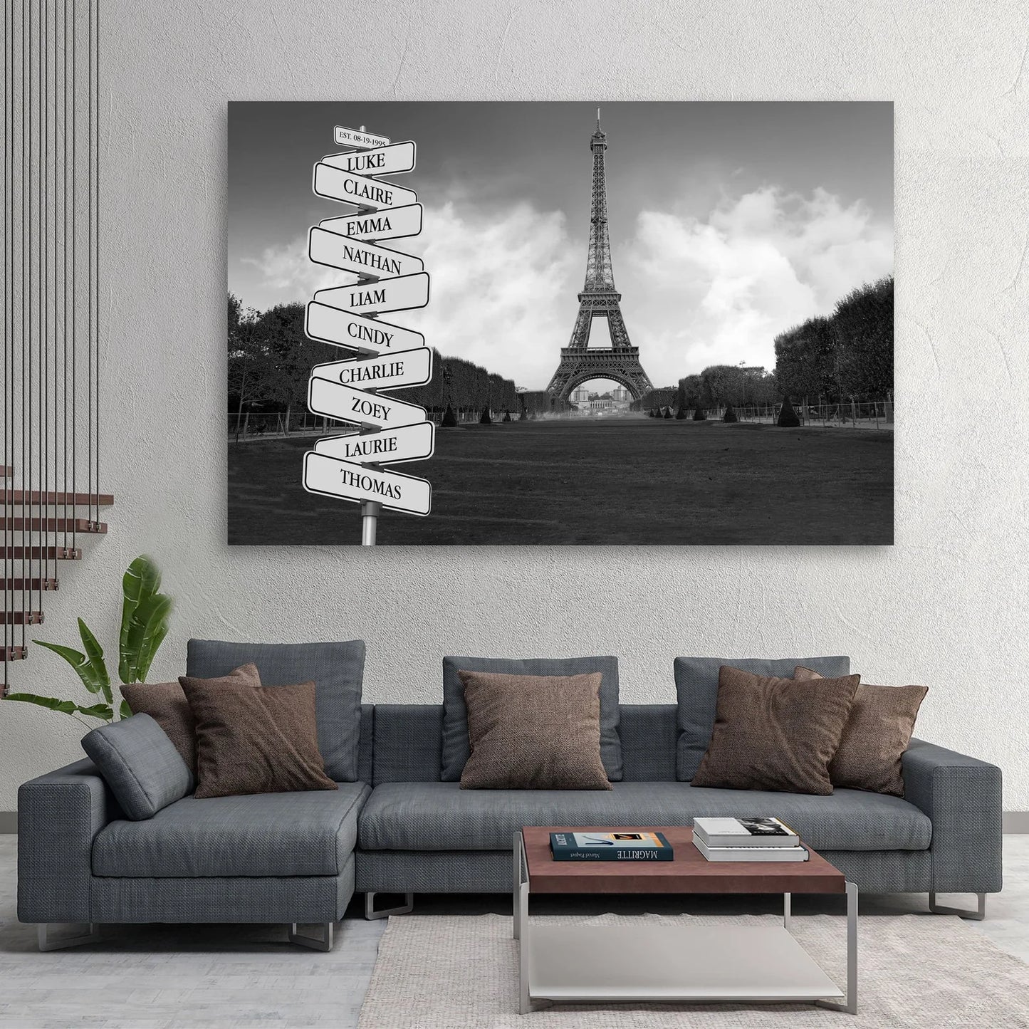 Paris Eiffel Tower Names Signs Family Canvas Wall Decor