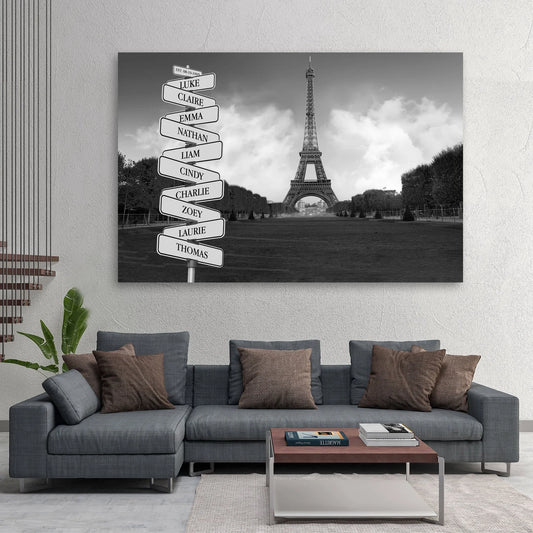 Paris Eiffel Tower Names Signs Family Canvas Wall Decor