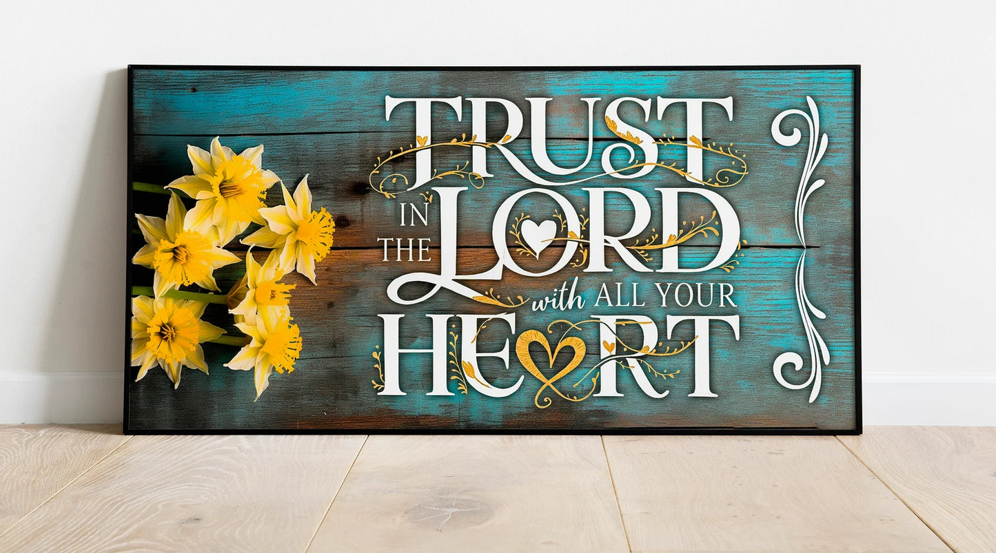 Trust In The Lord With All Your Heart Canvas Art Print, Religious Art, Wall Decor