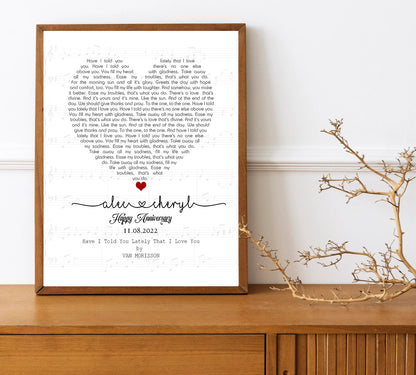 Personalized Anniversary Song Lyrics Canvas - Custom Couple Names & Date Heart Wall Art - Wedding Gift
