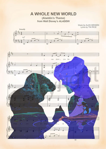 Aladdin and Jasmine Sheet Music Art Print