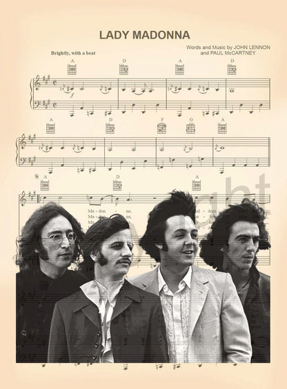 The Beatles Black & White Sheet Music Art Print