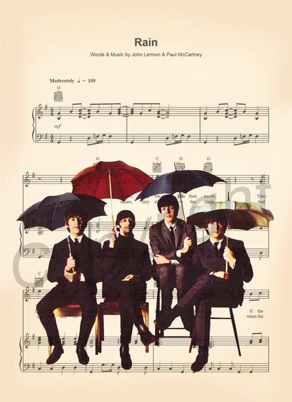 The Beatles Umbrellas Rain Sheet Music Art Print
