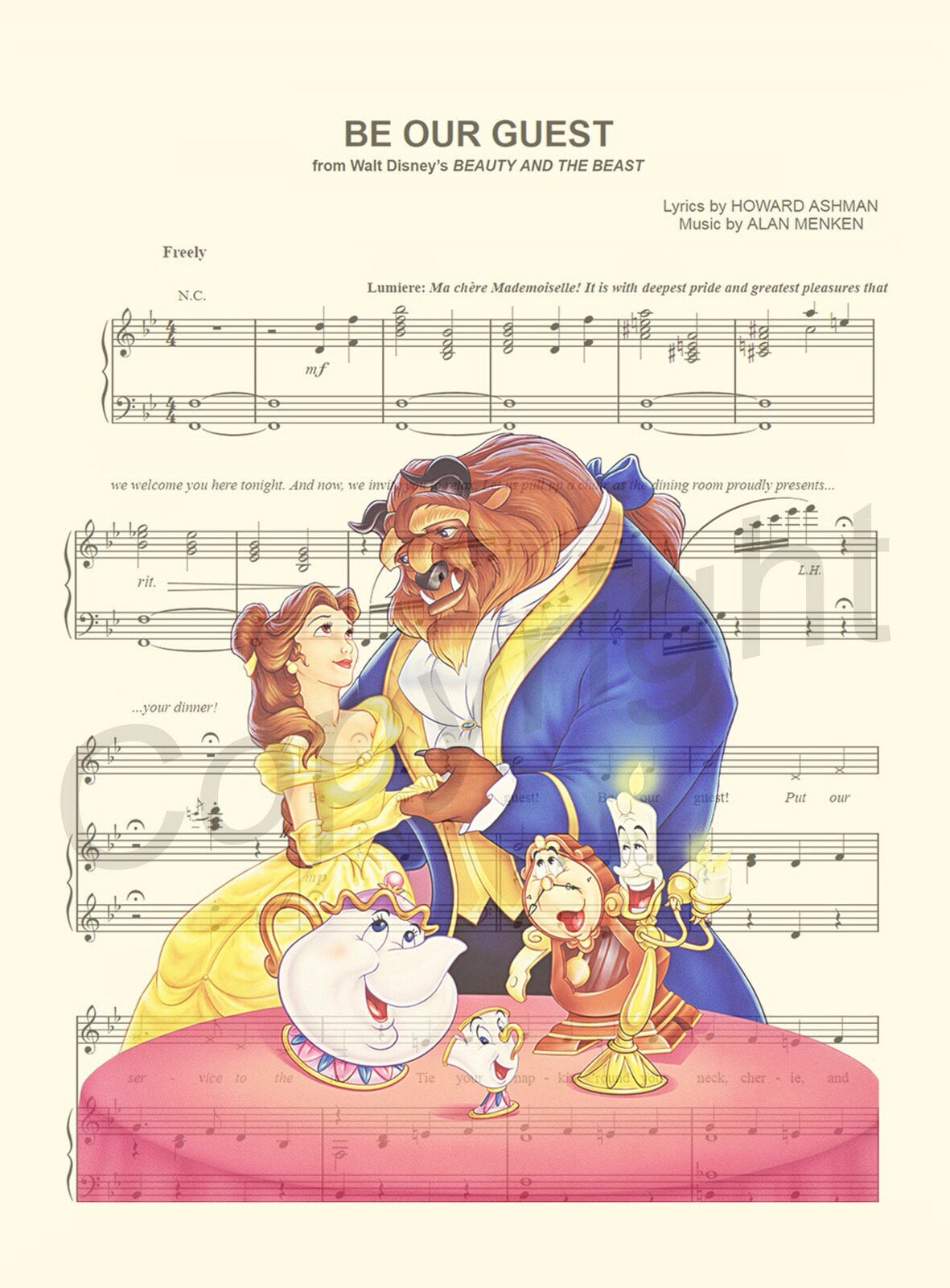 Beauty and the Beast Be Our Guest Sheet Music Art Print