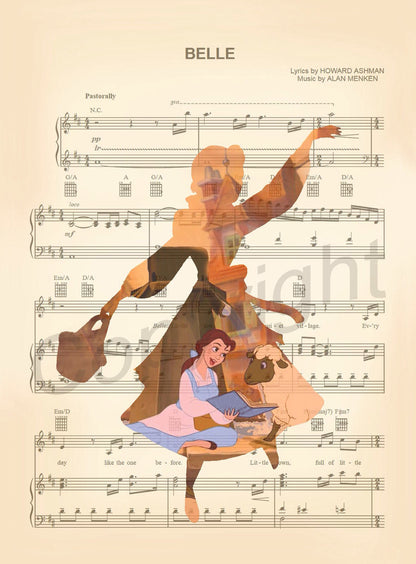 Beauty and the Beast with Basket Sheet Music Art Print