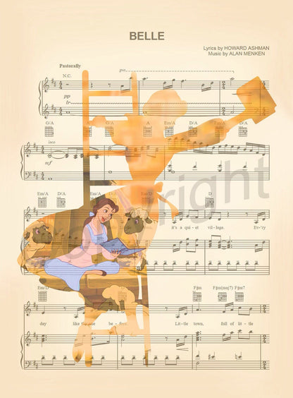Beauty and the Beast Belle on Ladder Sheet Music Art Print