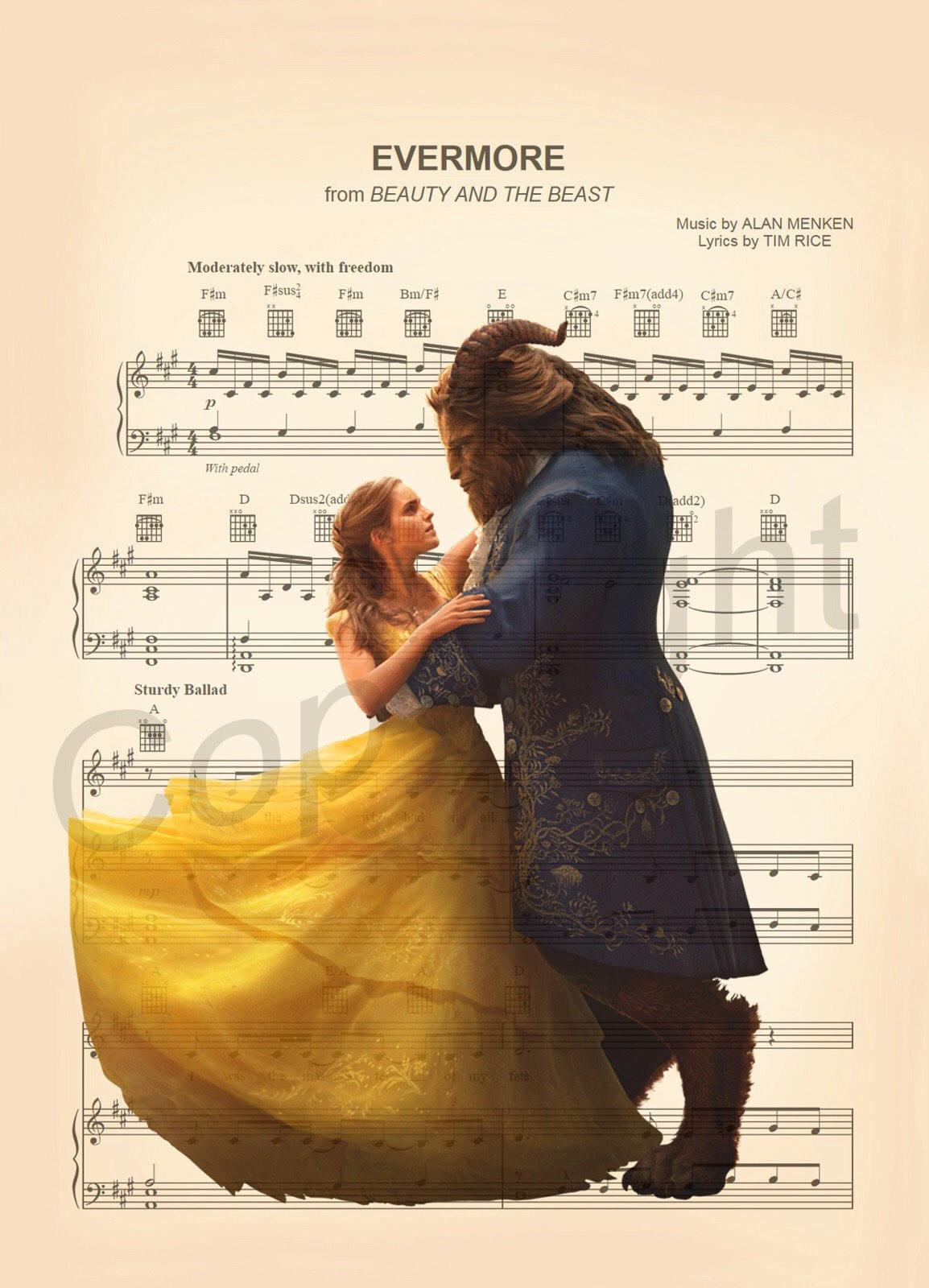 Beauty and the Beast Live Action Evermore Sheet Music Art Print